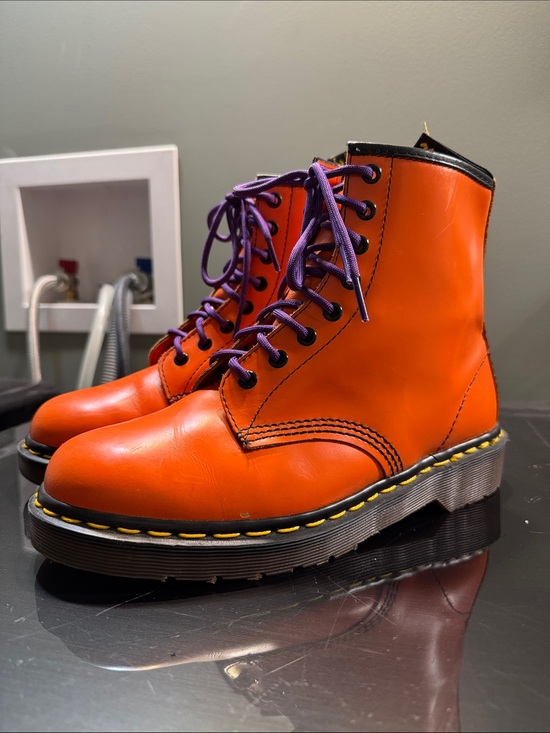 Dr. Martens Shoes - Dr. Martens Made in England Vintage Orange Leather Combat Boots Y2K rare 7.5UK